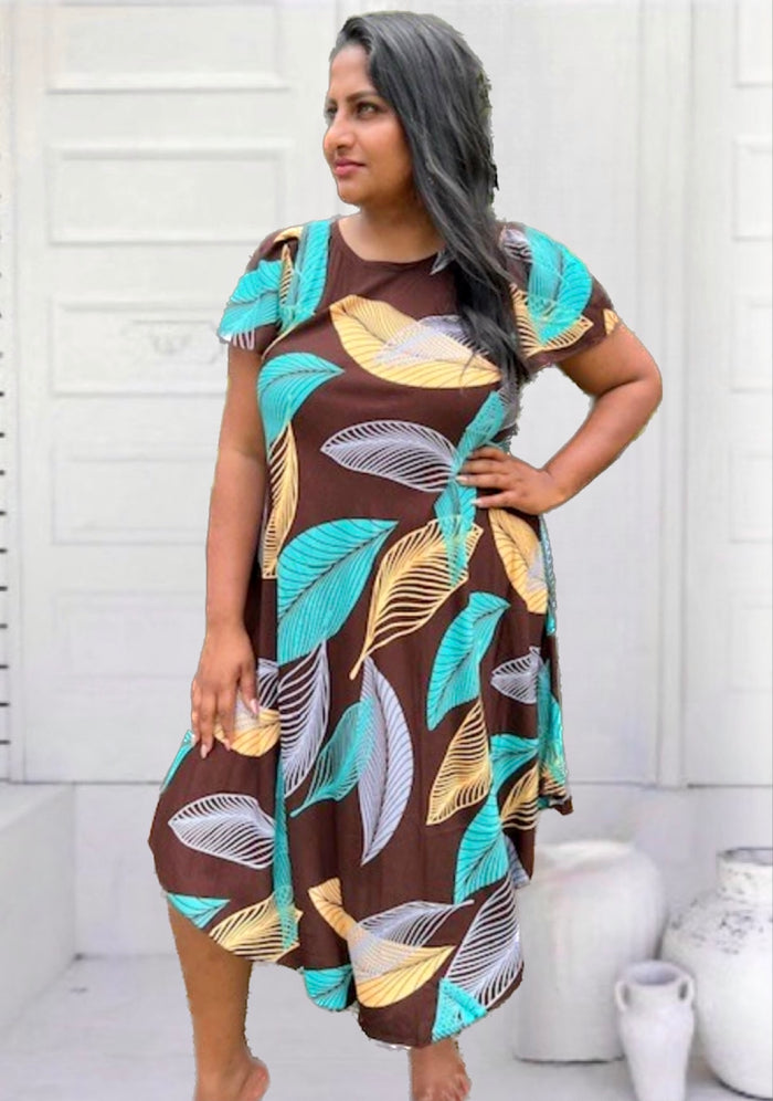 Kerry Sleeve Circle Dress - Leaf Print