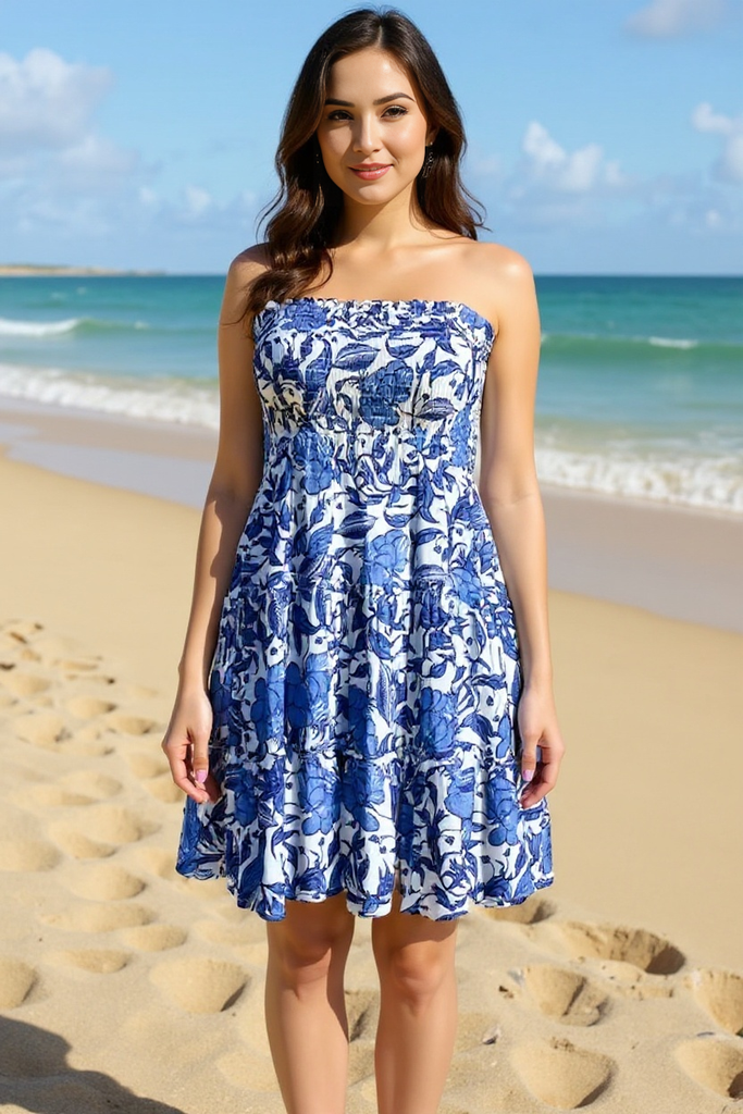 Madisyn Strapless Shirred Dress - Dalton Print