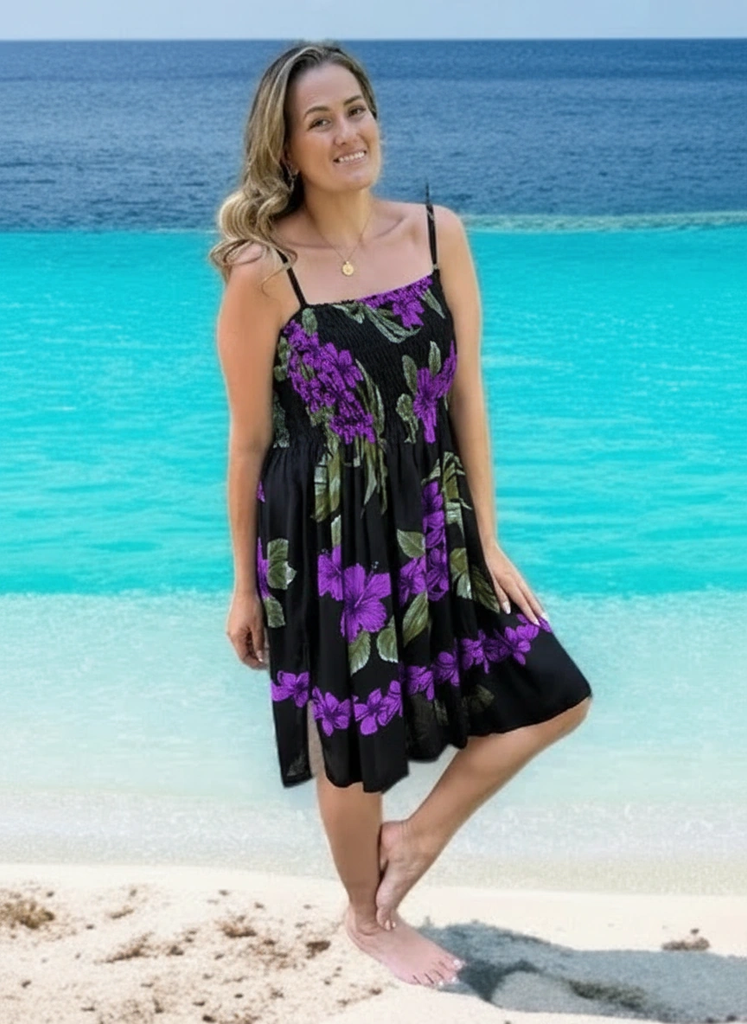 Shirred Dress  Orchid Print Strap