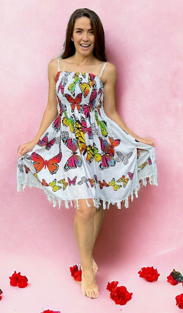 Butterfly Shirred Dress