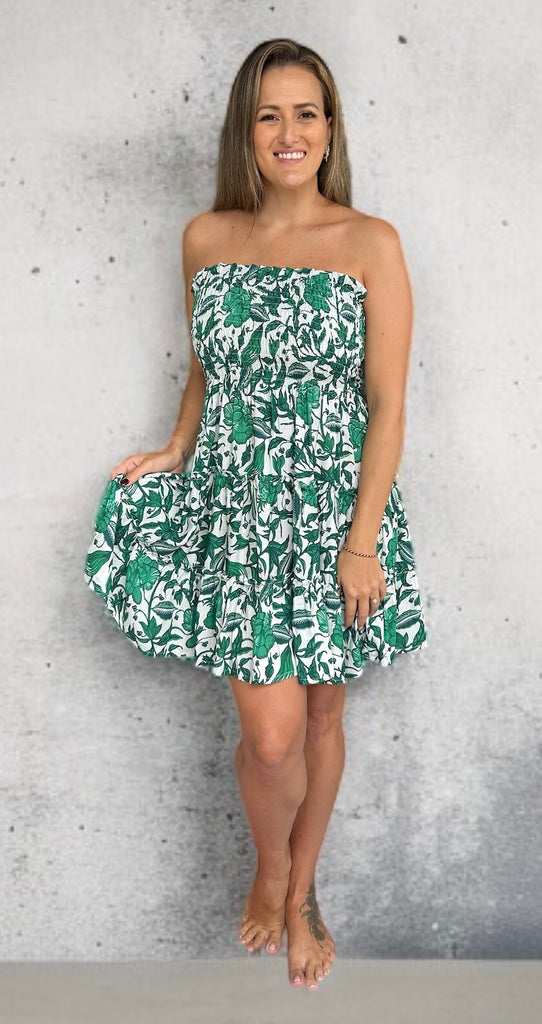 Madisyn Strapless Shirred Dress - Dalton Print