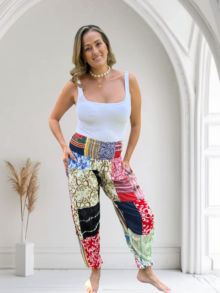 Patchwork Shirring Pants