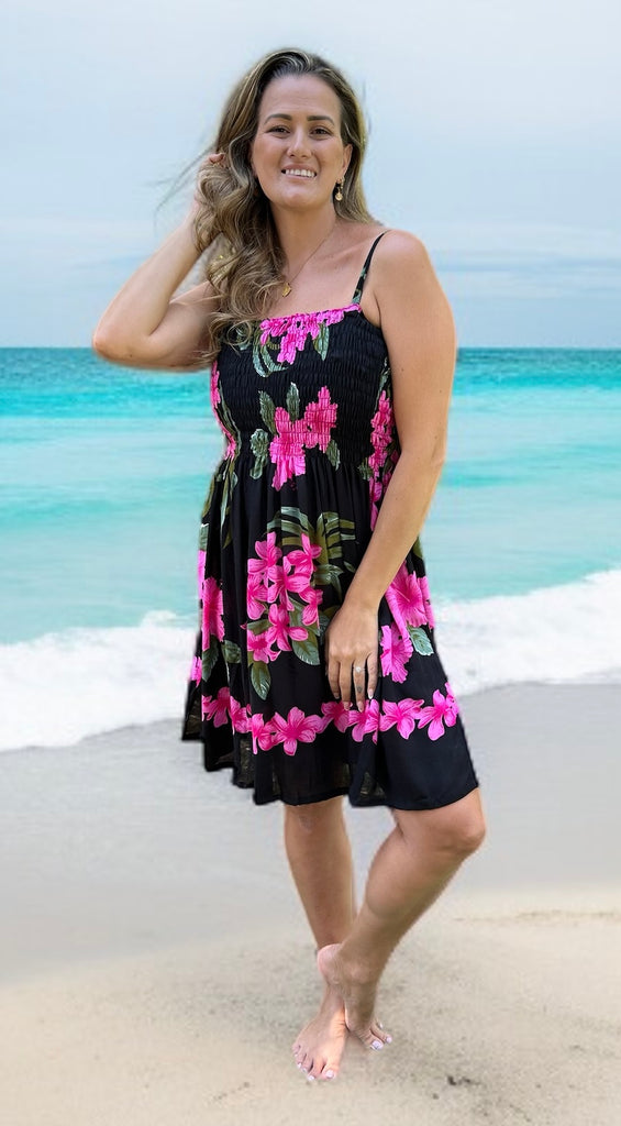 Shirred Dress  Orchid Print Strap