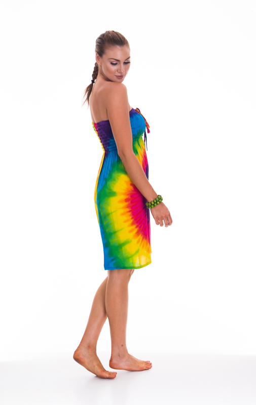 Shirred Tie Dye Dress ( Rainbow)